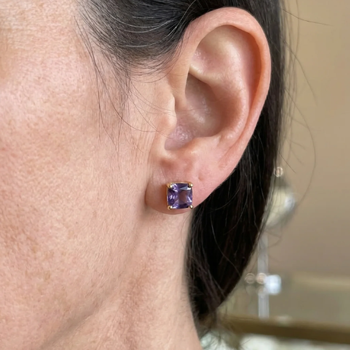 Vierkante Amethist Oorbellen | Goud