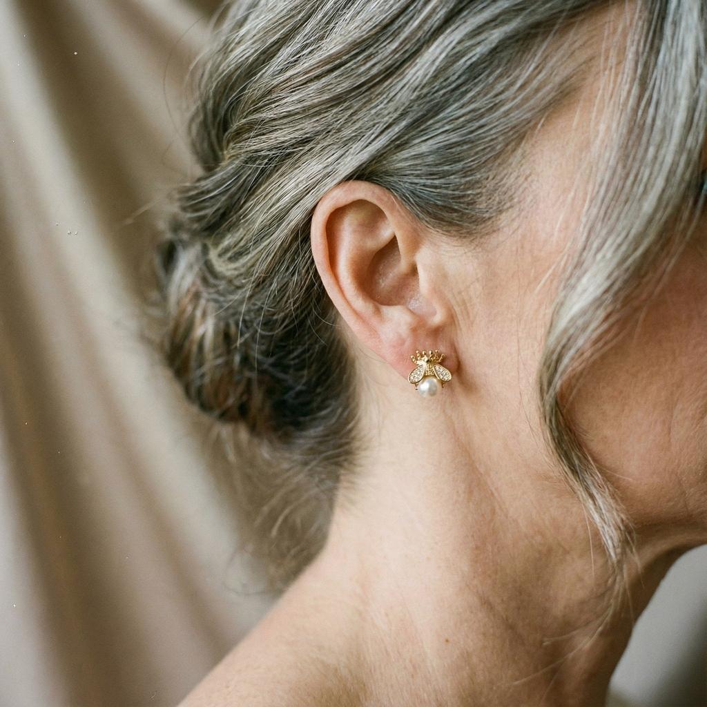 Zlaté náušnice perla zirkonium