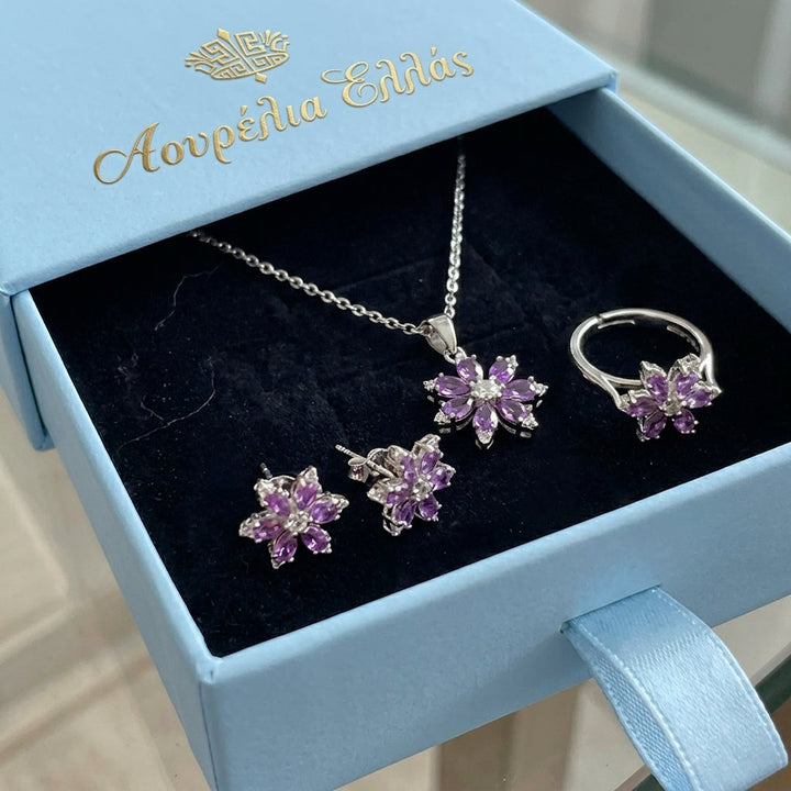 Amethist Sieraden Set | Wit Goud