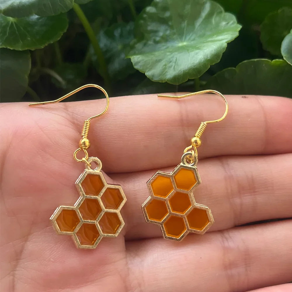 Zlaté náušnice včela plástev krystaly