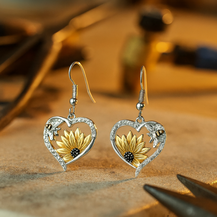 Vintage boho náušnice slunečnice včela