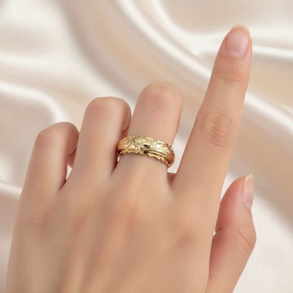 Vintage zlatý prsten s květinou