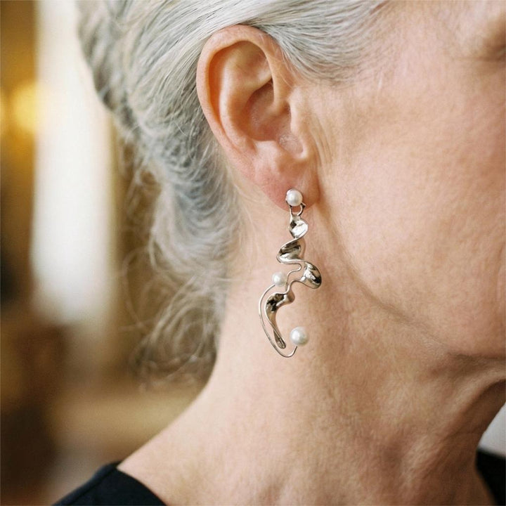 Vintage abstraktní stříbrné náušnice s perlami