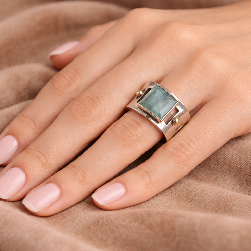 Vintage prsten zelený měsíční kámen