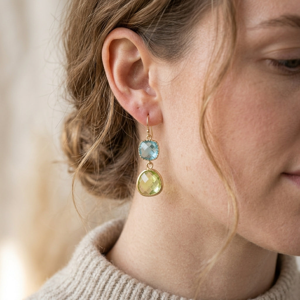 Vintage náušnice tyrkys a měsíční kámen