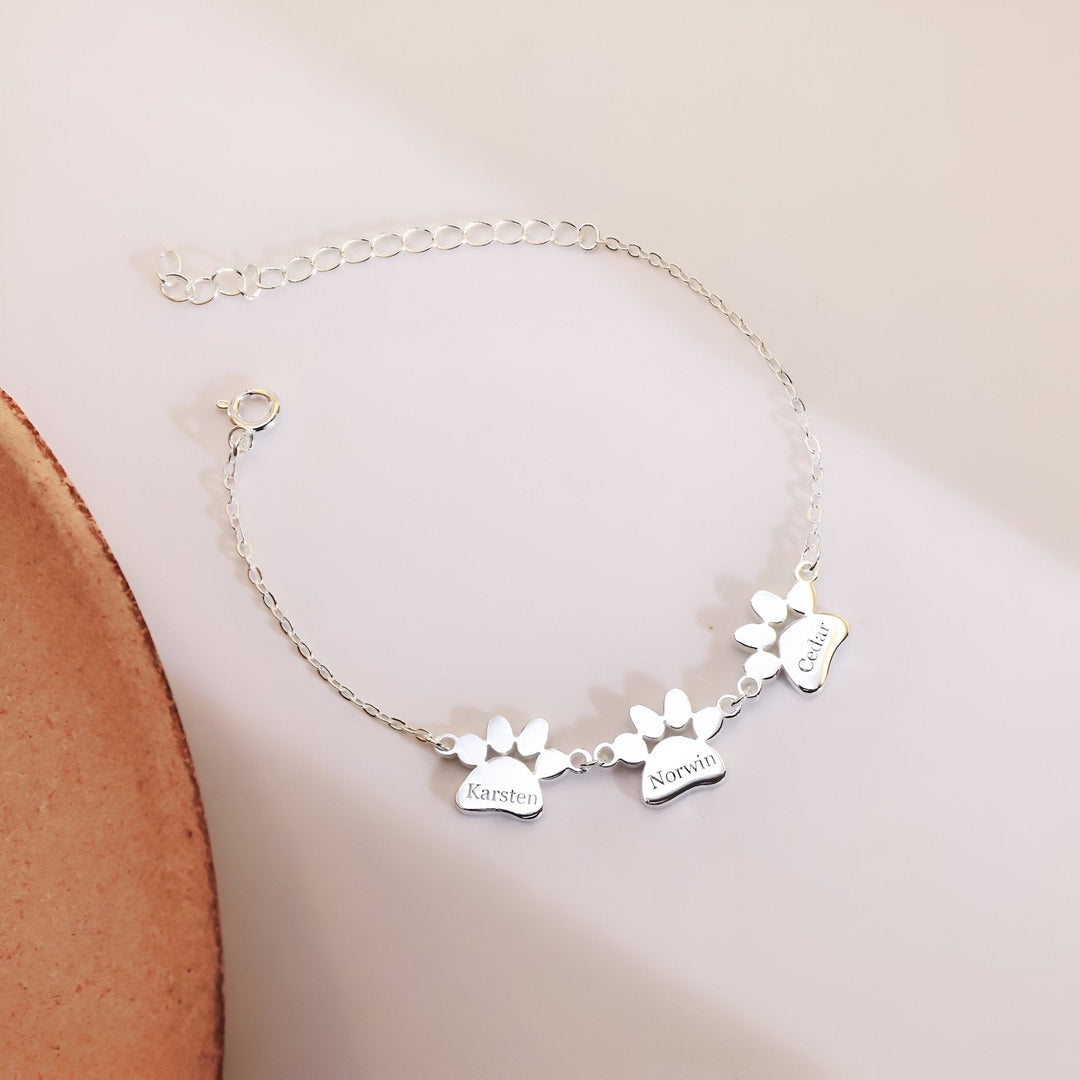 Personalizovaný náramek s tlapkami z nerezové oceli, unisex, model Tinou se 3 tlapkami
