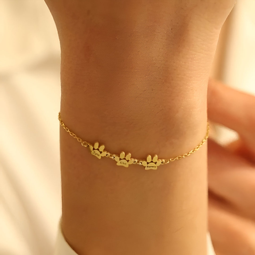 Personalizovaný náramek s tlapkami z nerezové oceli, unisex, model Tinou se 3 tlapkami