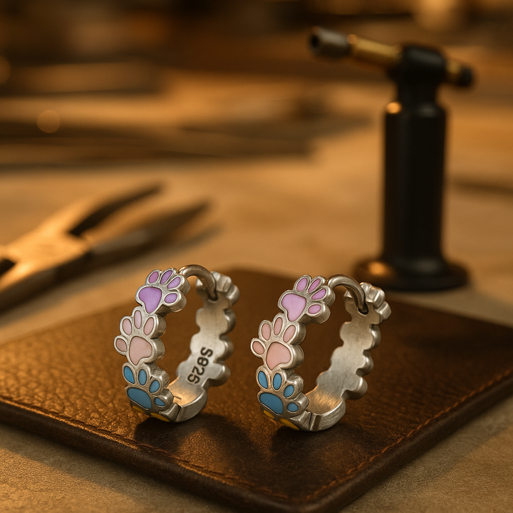 Barevné stříbrné náušnice tlapky