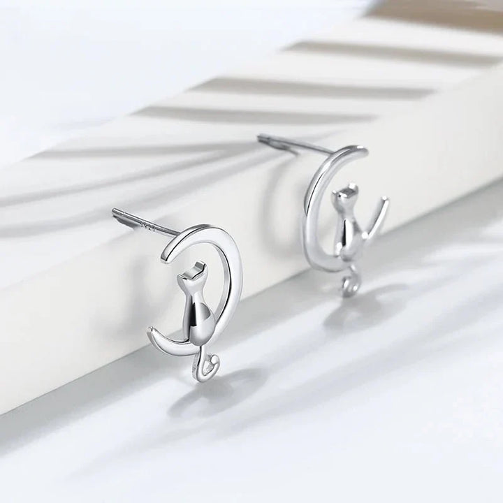 Stříbrné náušnice kočka a měsíc